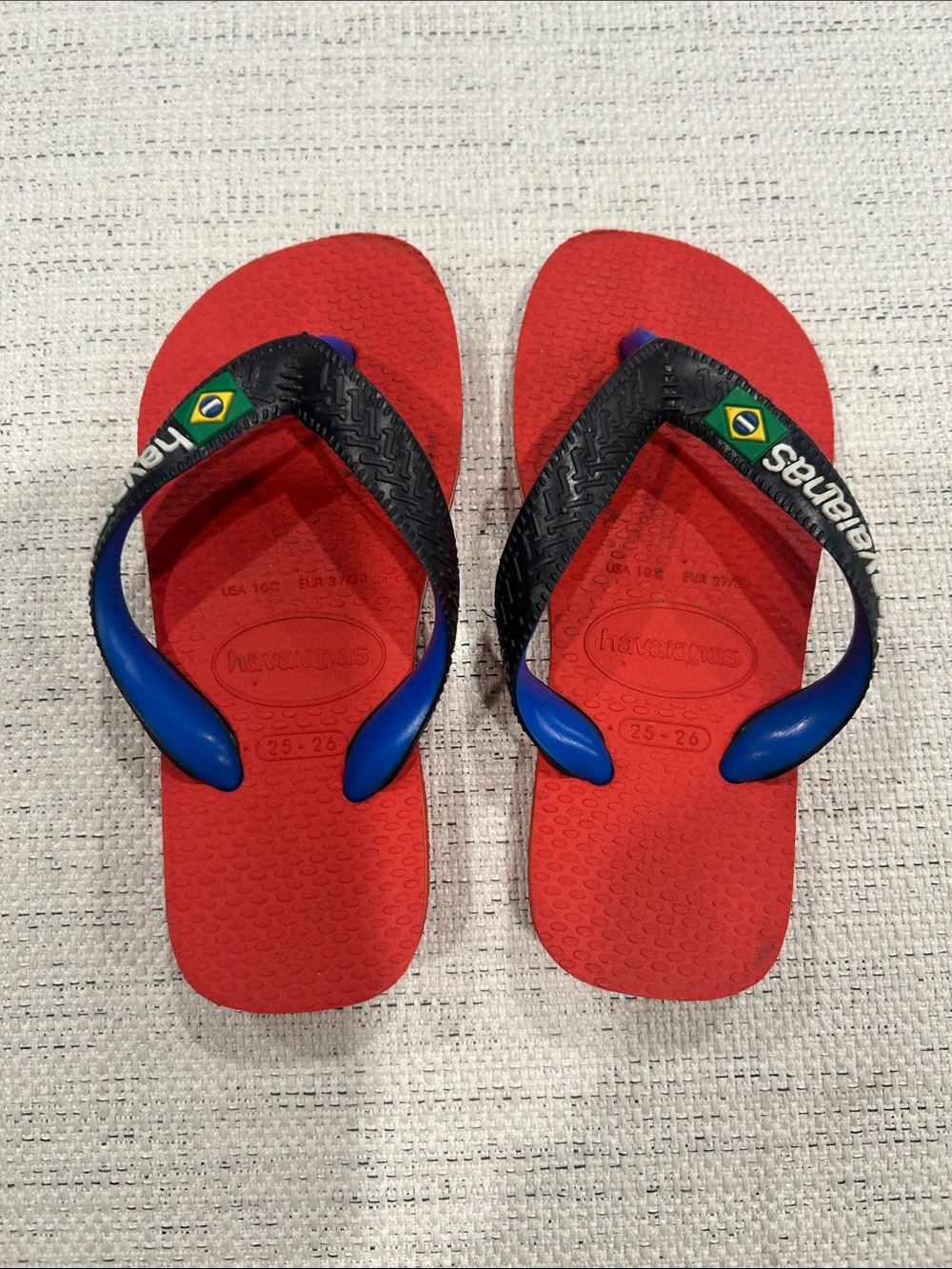 Havaianas Kids Red Flip Flops with Black and Blue Straps